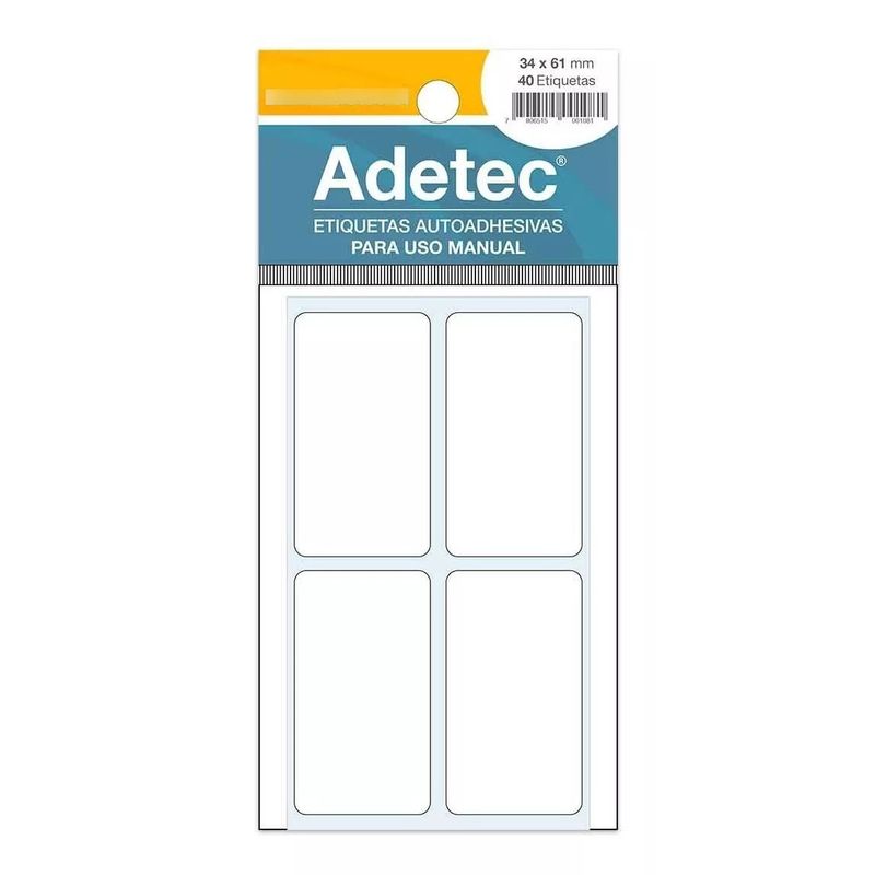 ADETEC - 40 Etiquetas Manual Adetec Rectangular Blanca 34x61 mm -125