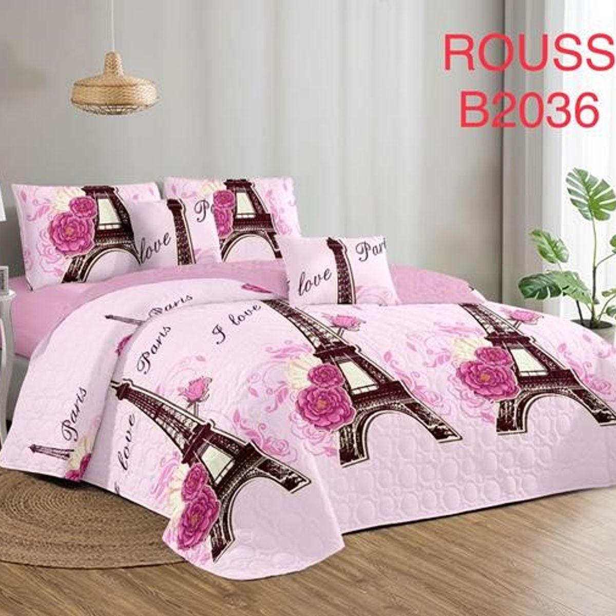 GENERICO - Cobertor de verano tipo Quilt con fundas  - 2 Plazas Rosa Paris