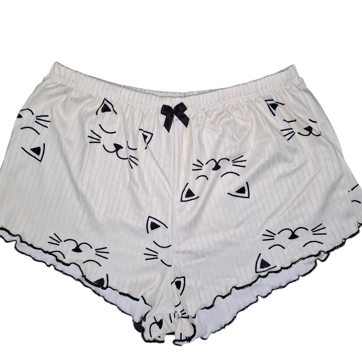 GARSIL - Conjunto Pijama Corto y Sensual Mujer - Peto Y  Short Con Diseño Gato