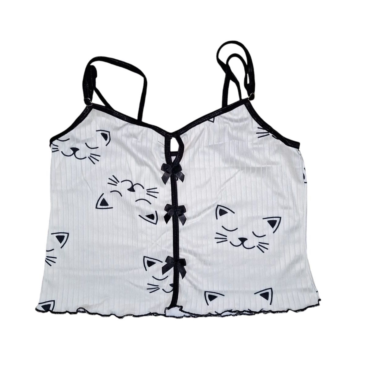 GARSIL - Conjunto Pijama Corto y Sensual Mujer - Peto Y  Short Con Diseño Gato