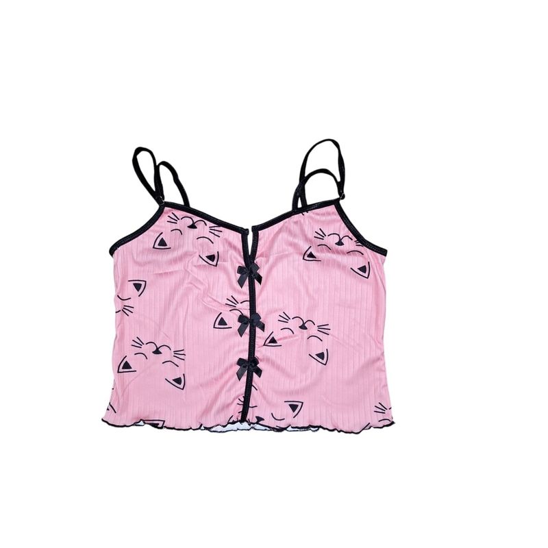 GARSIL - Conjunto Pijama Corto y Sensual Mujer - Peto Y  Short Con Diseño Gato
