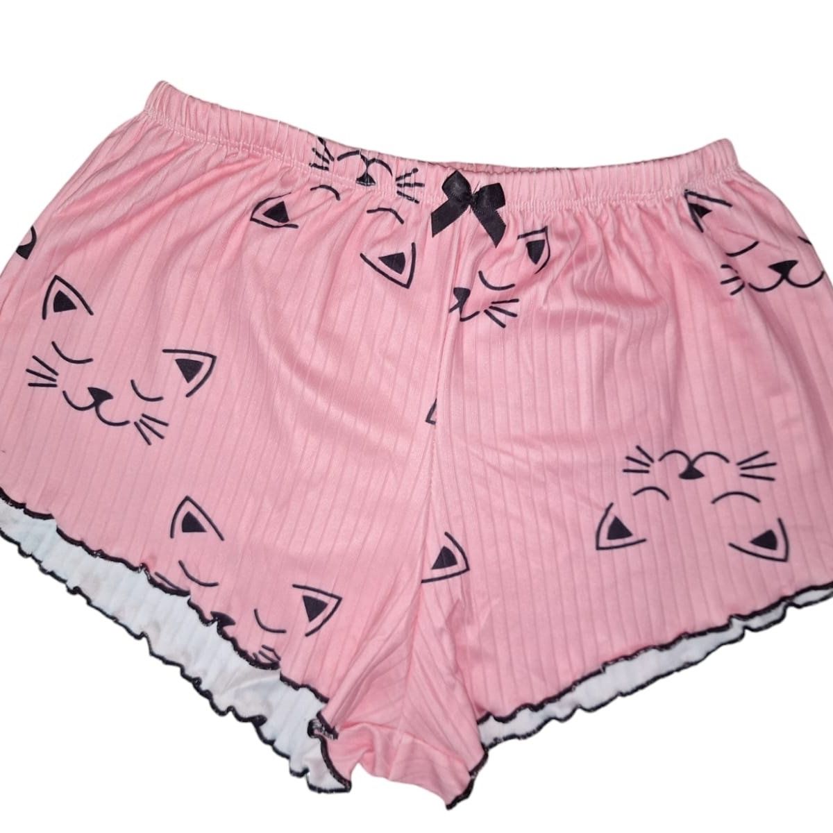 GARSIL - Conjunto Pijama Corto y Sensual Mujer - Peto Y  Short Con Diseño Gato