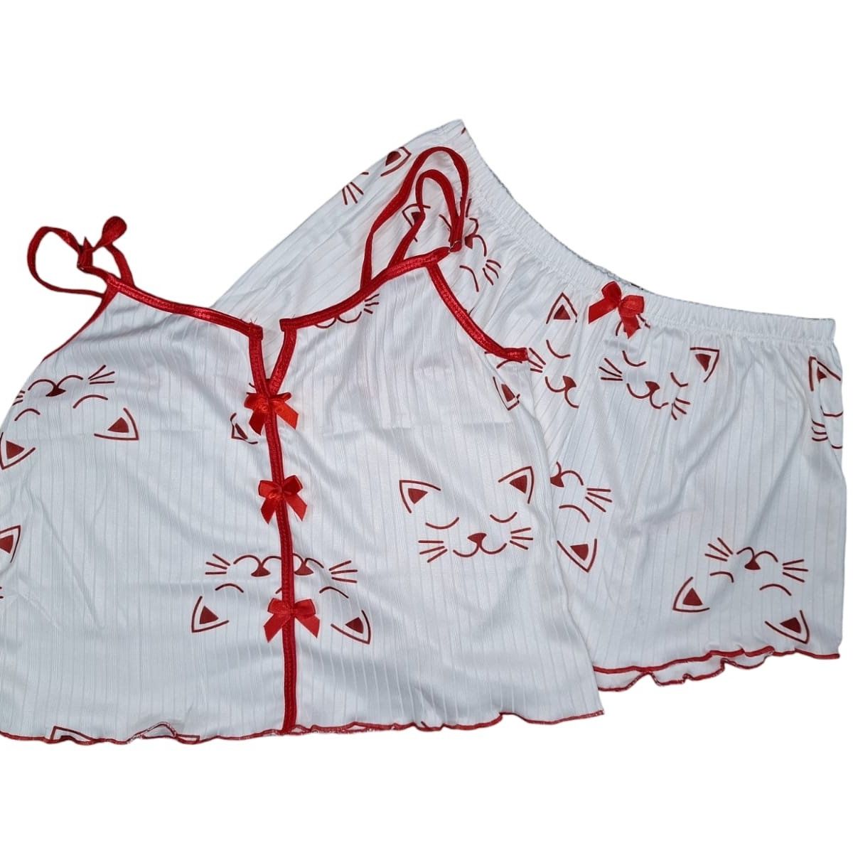 GARSIL - Conjunto Pijama Corto y Sensual Mujer - Peto Y  Short Con Diseño Gato