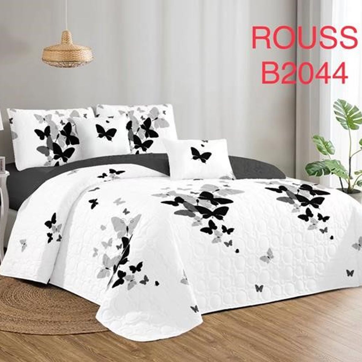 GENERICO - Cobertor de verano tipo Quilt con fundas  - 2 Plazas Blanco Mariposas