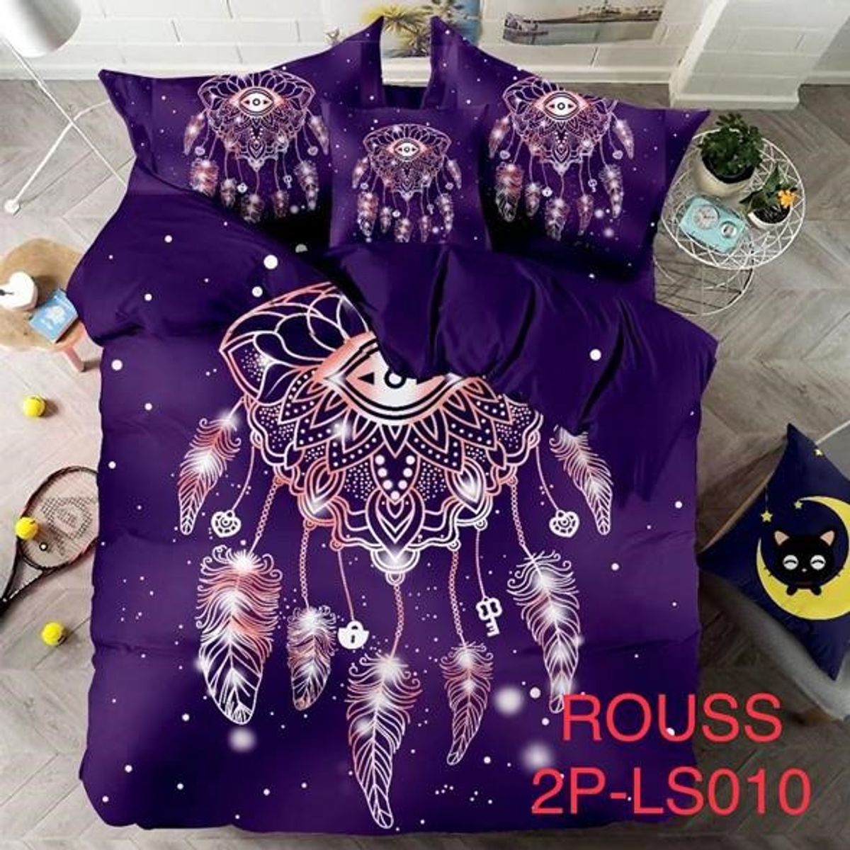 GENERICO - Cobertor de verano tipo Quilt con fundas  - 2 Plazas Morado Atrapa Sueños