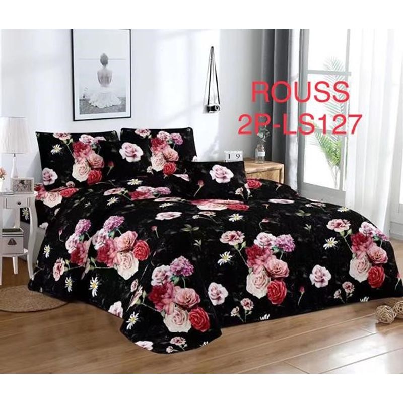GENERICO - Cobertor de verano tipo Quilt con fundas  - 2 Plazas Negro Rosas