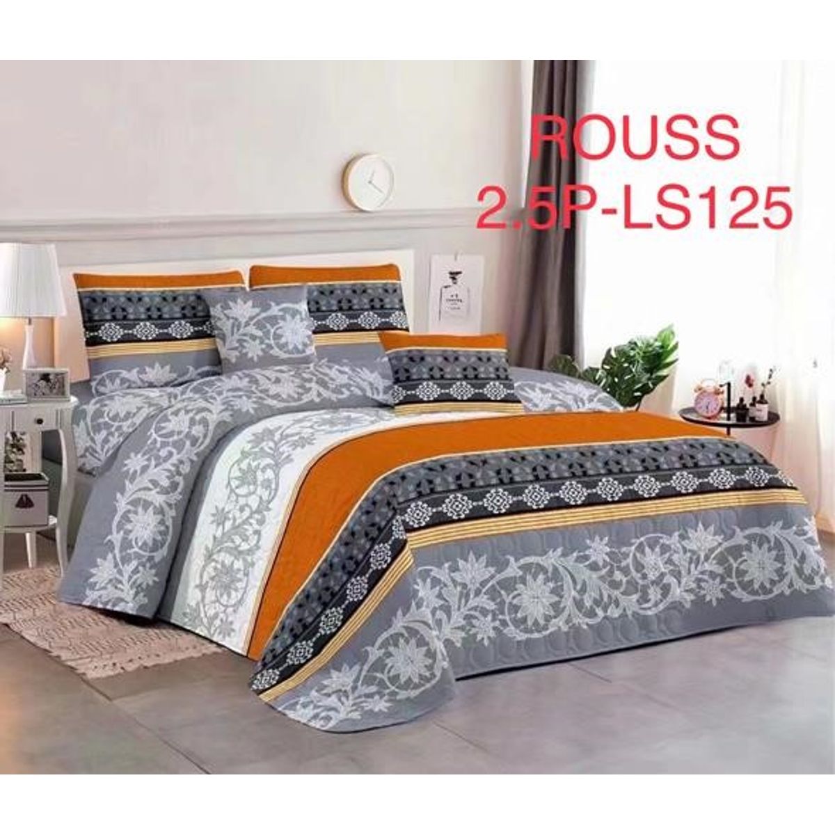 GENERICO - Cobertor de verano tipo Quilt con fundas - 2 Plazas Gris y Naranja