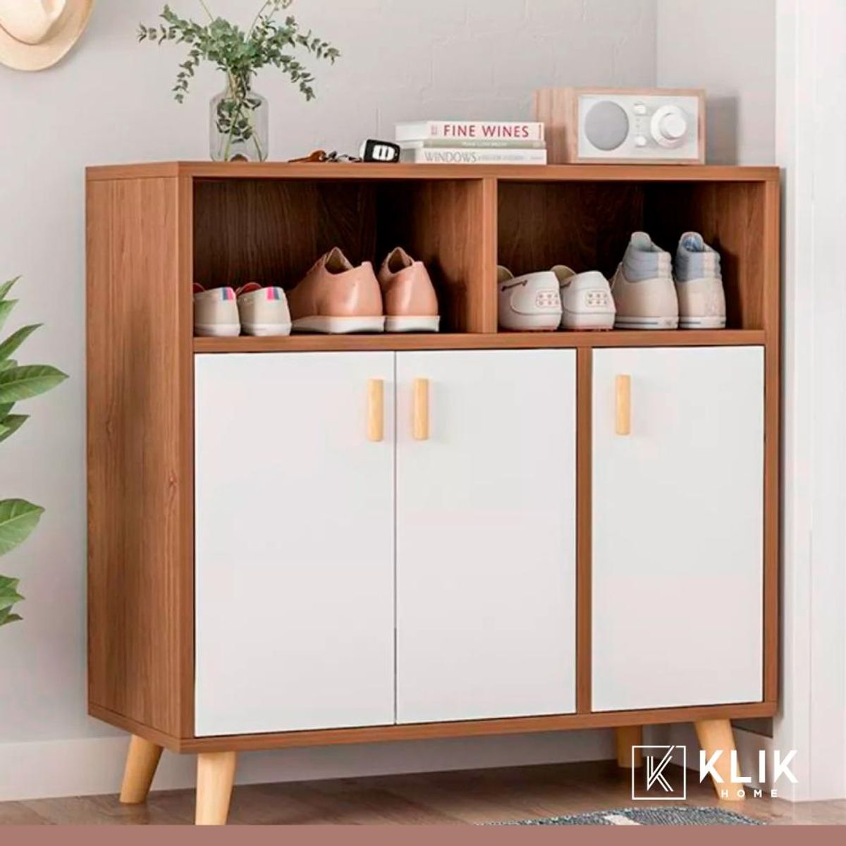 KLIK - Comoda Zapatero Organizador 3 puertas Blanca Madera Moderna KLIK