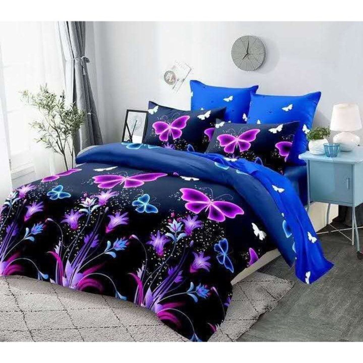 GENERICO - CUBRECAMA QUILT DE VERANO KING DISEÑO NEGRO MARIPOSAS TF