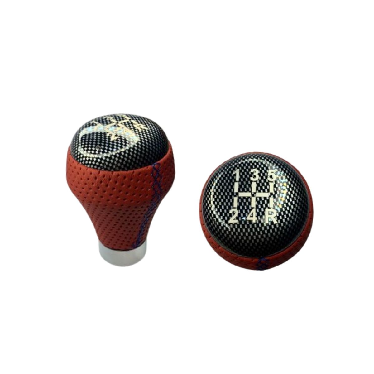 GENERICO - Pomo Palanca De Cambios Eco Cuero Rojo 5ta Universal FIBRA