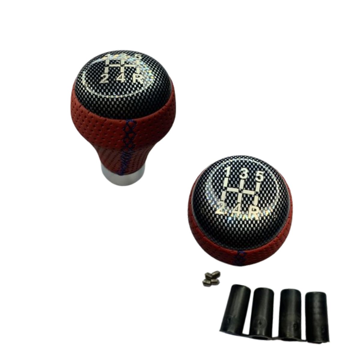 GENERICO - Pomo Palanca De Cambios Eco Cuero Rojo 5ta Universal FIBRA