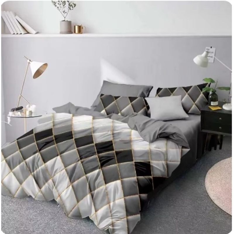 GENERICO - CUBRECAMA QUILT DE VERANO KING DISEÑO CUADROS GRISES TF