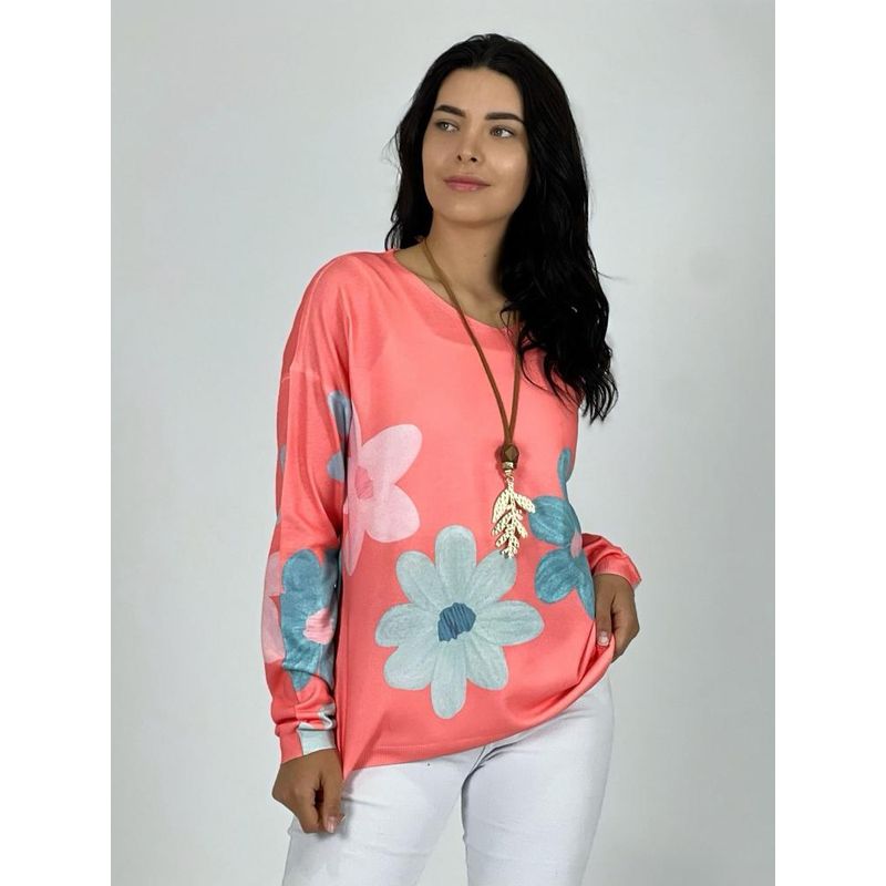 ENIGMATICA BOUTIQUE - Sweater de Hilo con Flores - Gris - Tamaño Único