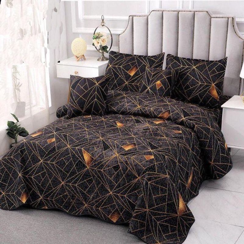 GENERICO - CUBRECAMA QUILT DE VERANO KING DISEÑO NEGRO LINEAS TF