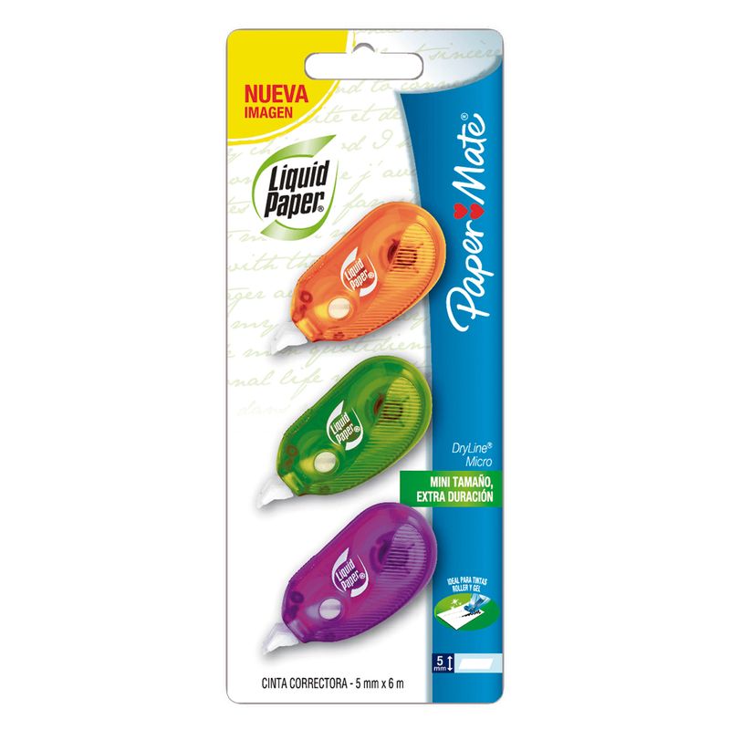 PAPER MATE - Set 3 Correctores En Cinta Liquid Paper Mate