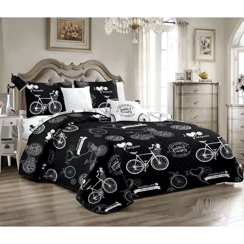 GENERICO - CUBRECAMA QUILT DE VERANO KING DISEÑO BICICLETAS NEGRAS TF