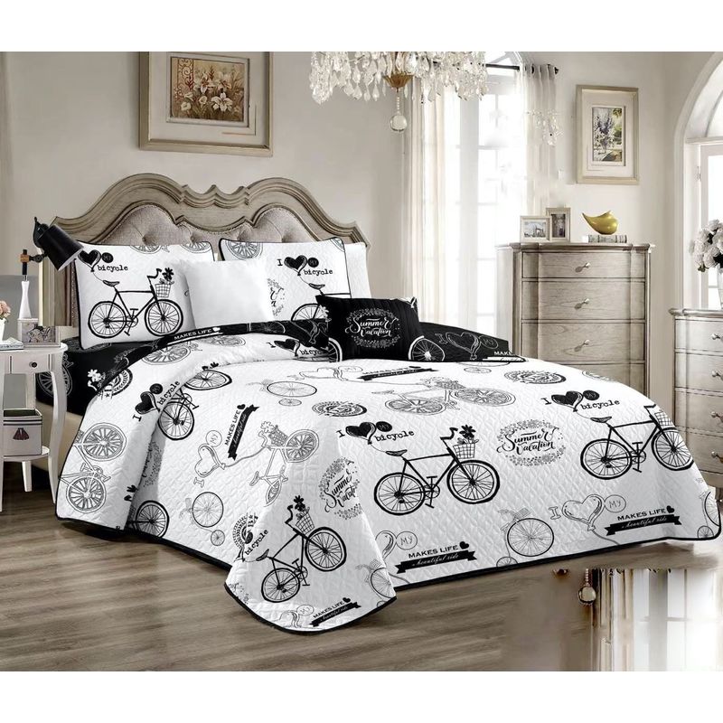 GENERICO - CUBRECAMA QUILT DE VERANO KING DISEÑO BICICLETAS BLANCO TF