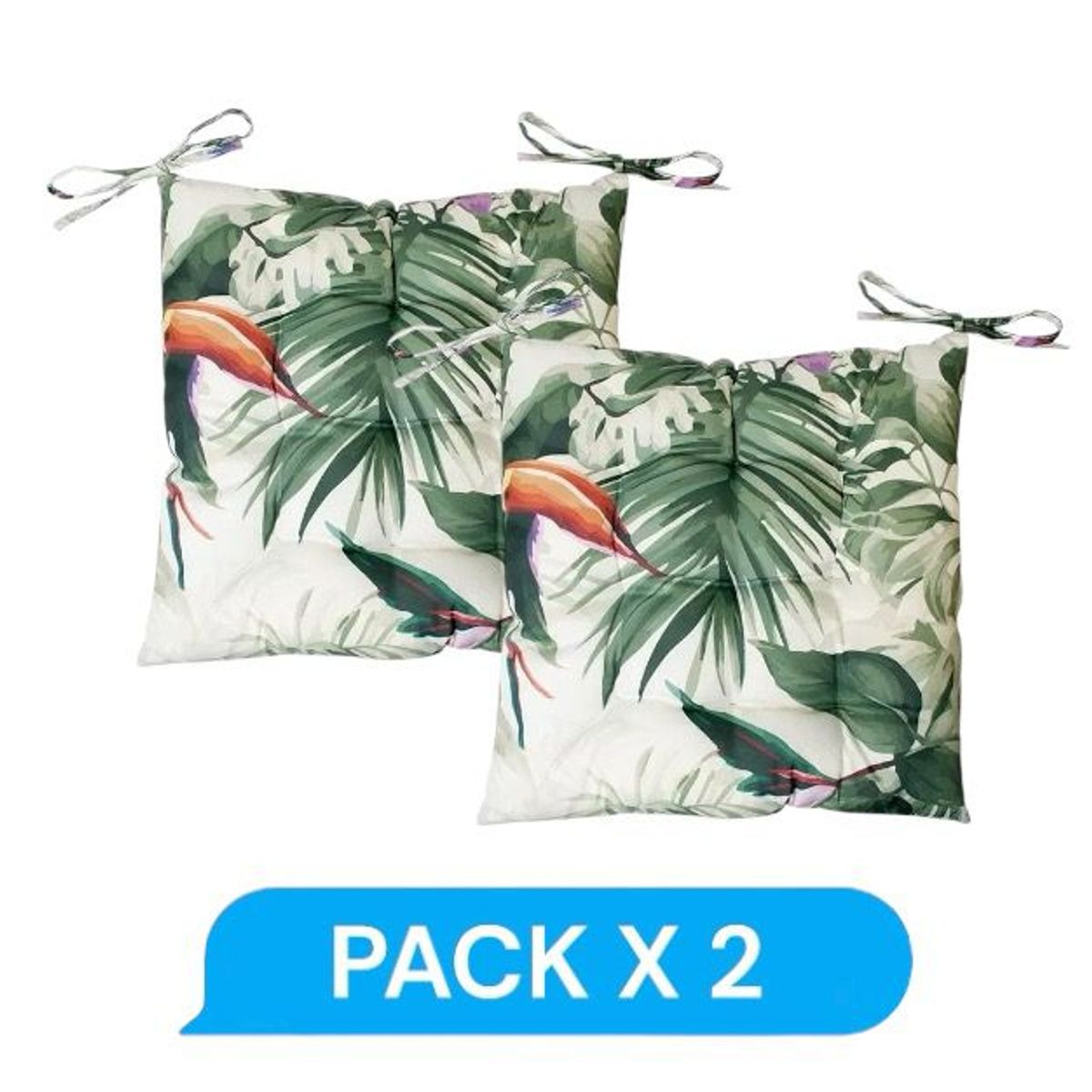 GENERICO - Cojin Terraza Silla Impermeable Tropical 40x40 Pack X2 - S9970T