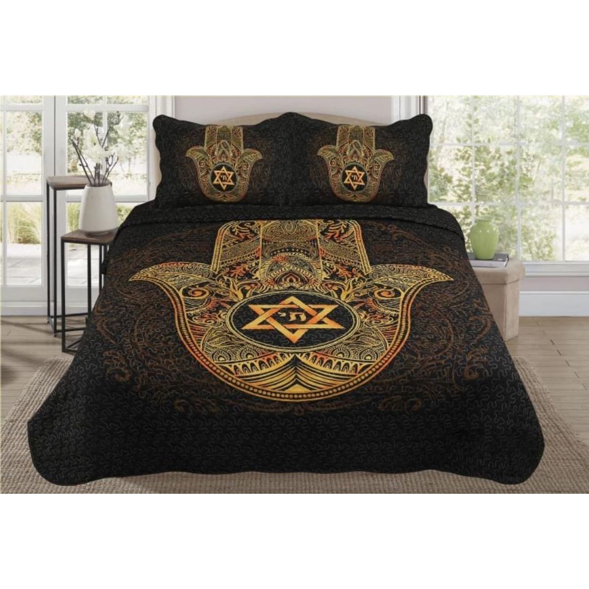 GENERICO - CUBRECAMA QUILT DE VERANO KING DISEÑO PALMA ESTRELLA TF