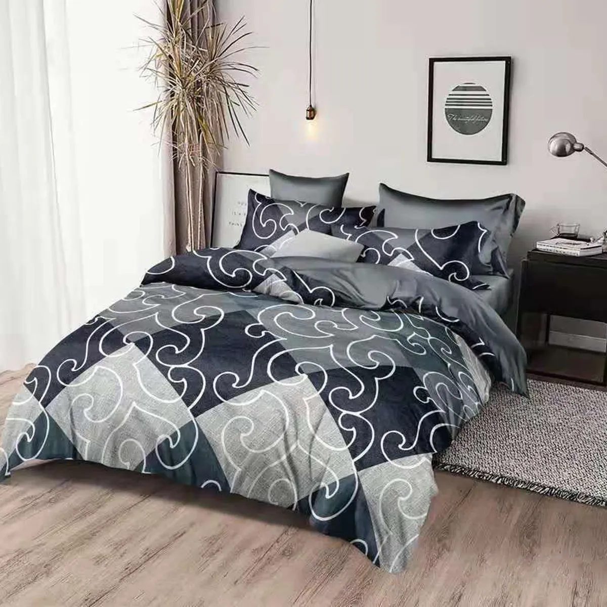 GENERICO - CUBRECAMA QUILT DE VERANO KING DISEÑO CUADROS GRISES TF