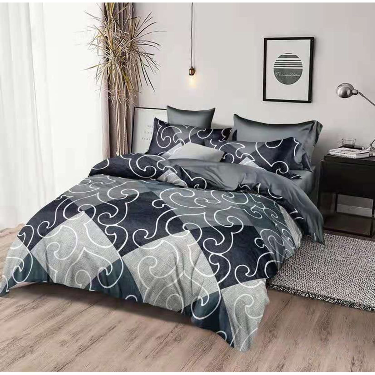 GENERICO - CUBRECAMA QUILT DE VERANO KING DISEÑO CUADROS GRISES TF