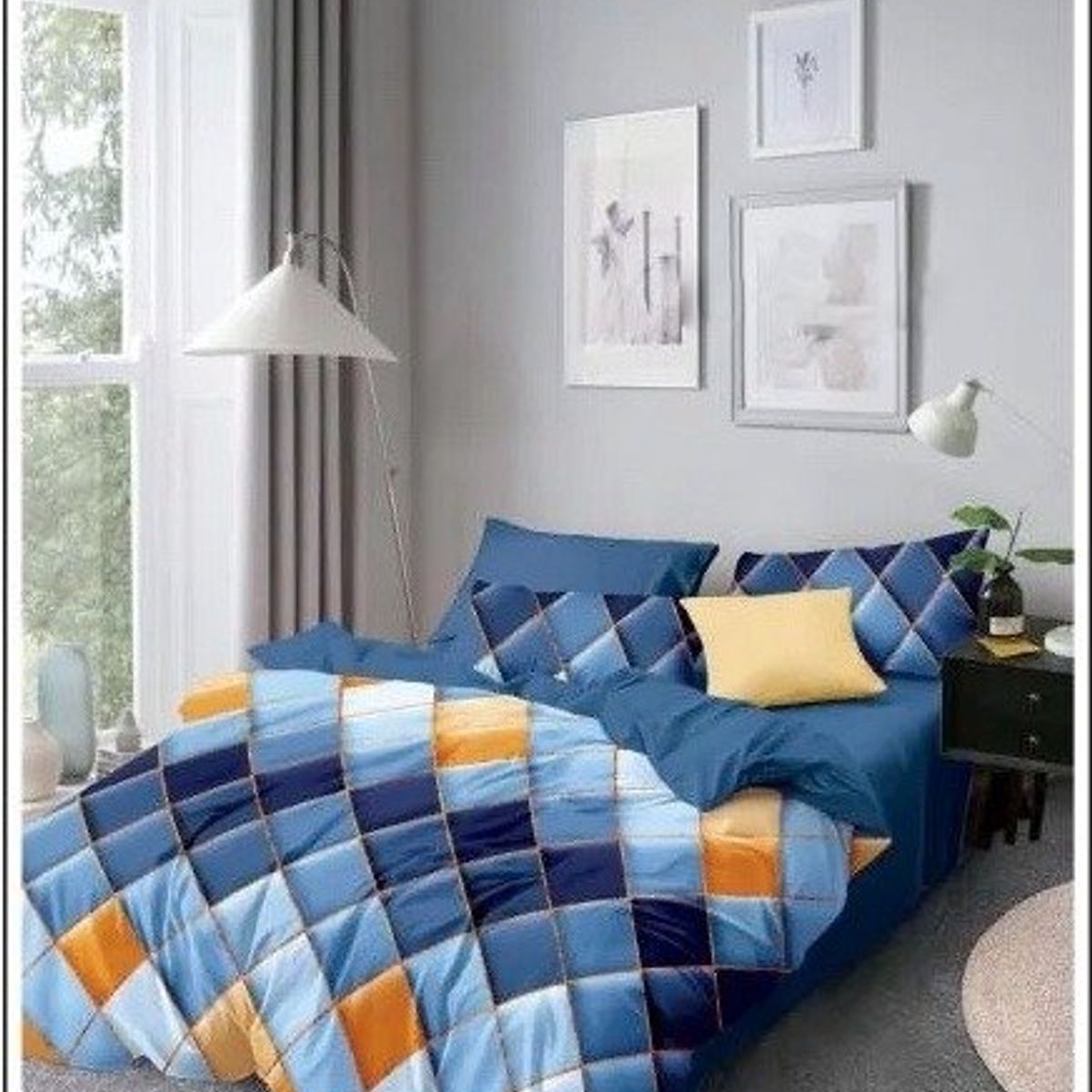 GENERICO - CUBRECAMA QUILT DE VERANO KING DISEÑO CUADROS AZULES TF