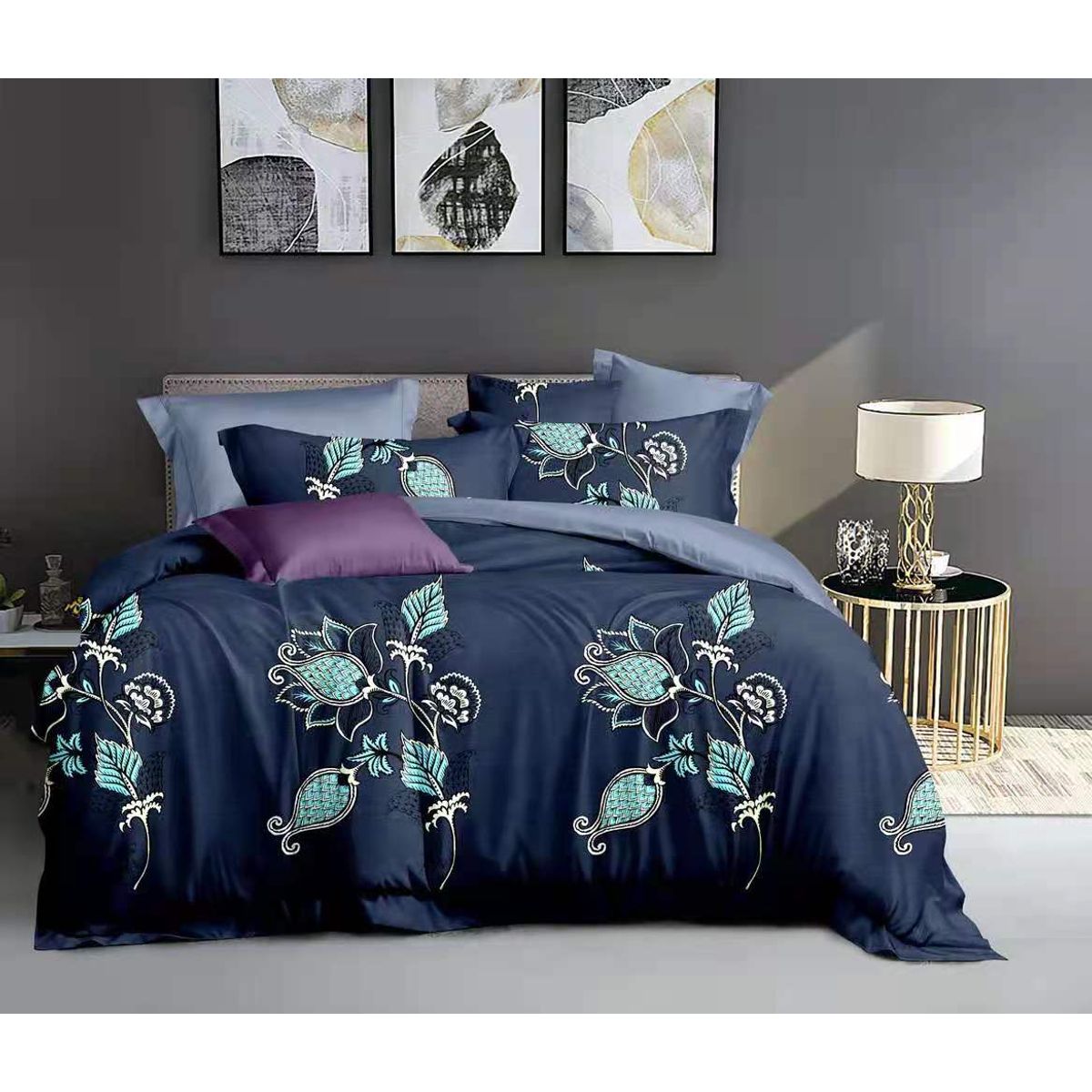 GENERICO - CUBRECAMA QUILT DE VERANO KING DISEÑO AZUL FLOR TF