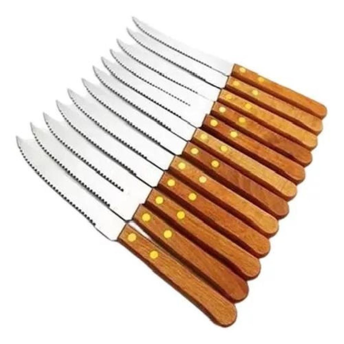 GENERICO - Set 12 Cuchillos Mesa Con Diente Y Mago De Madera