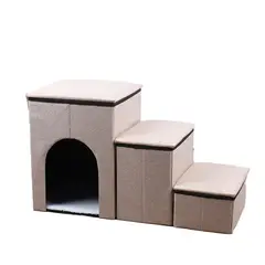 ELEONOR - Cama Escalera 2 En 1 Acolchada Plegable Mascotas - Beige