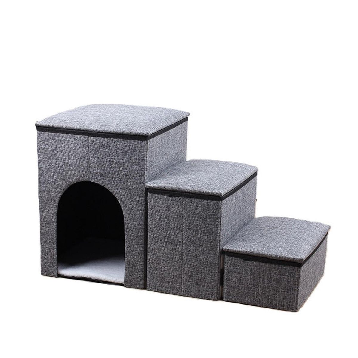 ELEONOR - Cama Escalera 2 En 1 Acolchada Plegable Mascotas - Gris