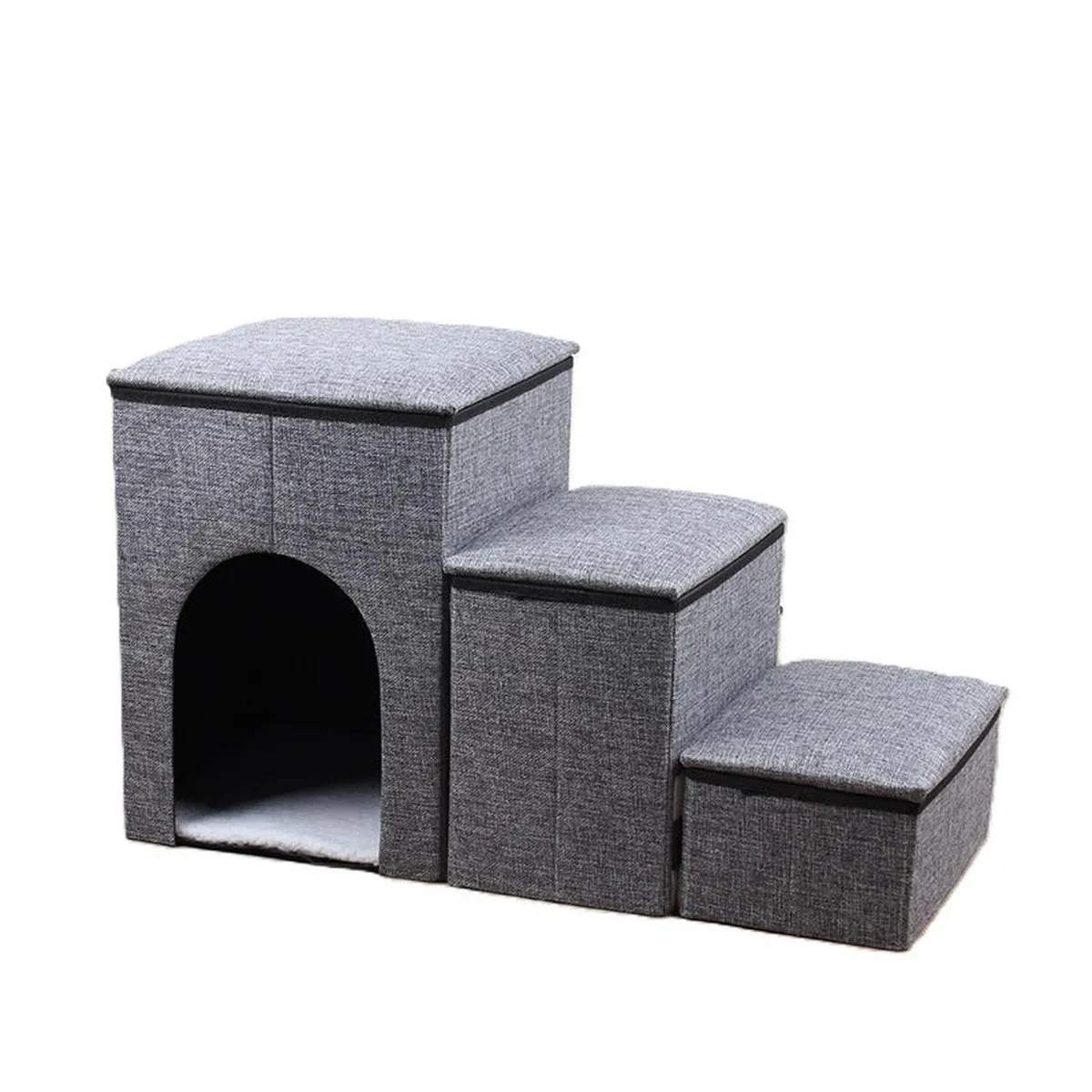 ELEONOR - Cama Escalera 2 En 1 Acolchada Plegable Mascotas - Gris