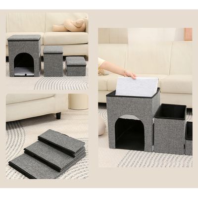 Imagen 2 del producto Cama Escalera 2 En 1 Acolchada Plegable Mascotas - Gris