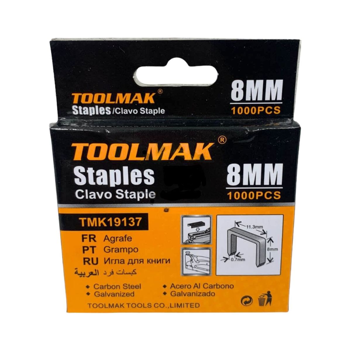 GENERICO - Caja 1000 Corchetes 8MM Grampas Acero Galvanizado Ferreteria