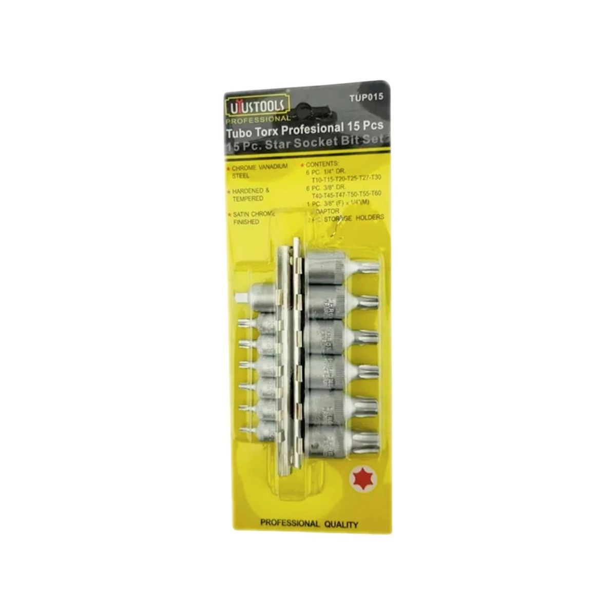 GENERICO - Set Juego de Dados Torx Macho 15 Pzas Profesional Ferreteria