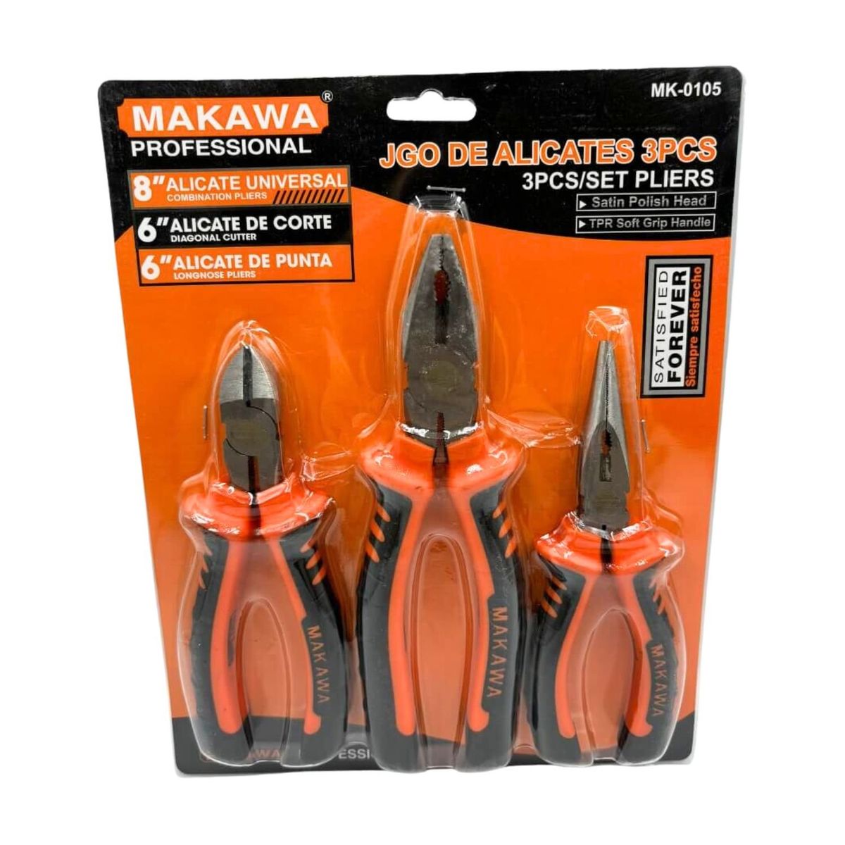 GENERICO - Set 3 Alicates Multifuncion Fino Corte Pack Ferreteria