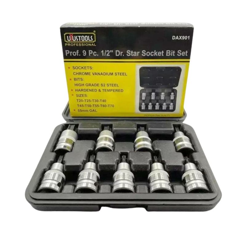 GENERICO - Set Juego de Dados 9 Pzas Torx Profesional 55mm Ferreteria