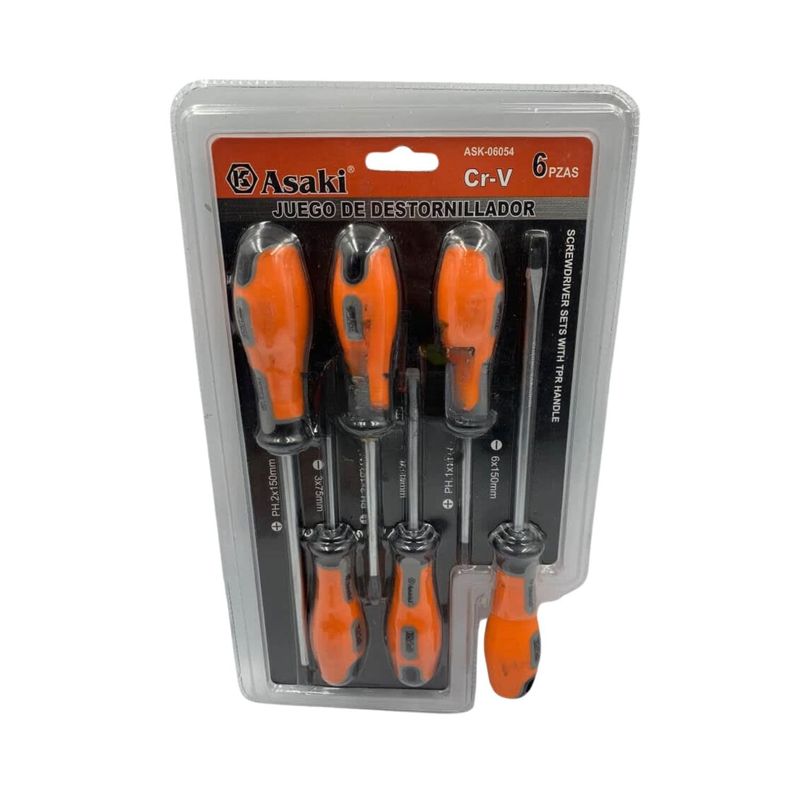 GENERICO - Set Juego Destornilladores 6 Pzas de 150mm Punta Cruz Paleta