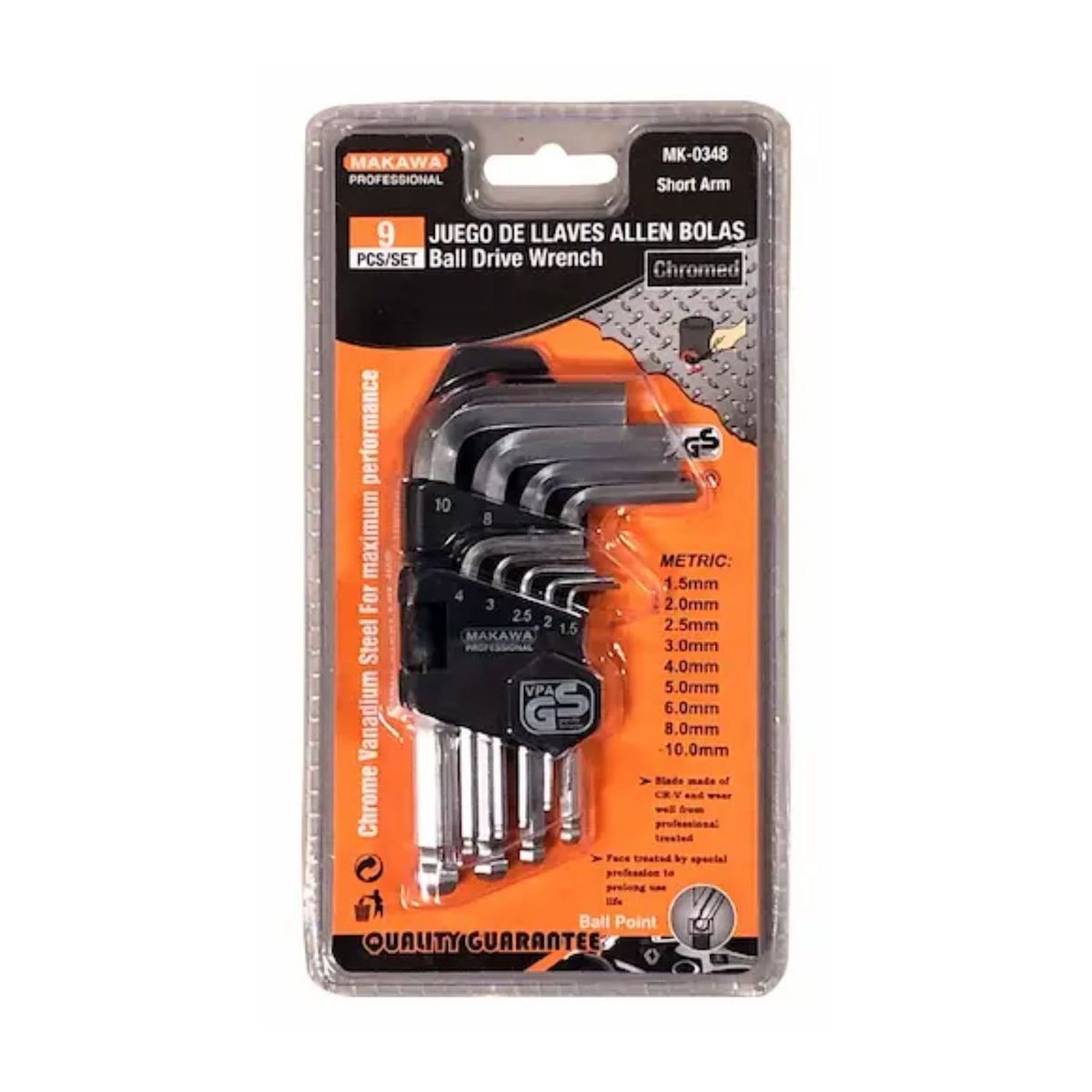 GENERICO - Set Llaves Allen Bolas 9 Pzas 10mm Herramienta Profesional