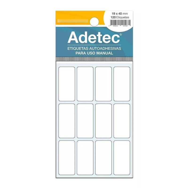 ADETEC - 120 Etiquetas Manual Adetec Rectangular Blanca 19x40 mm