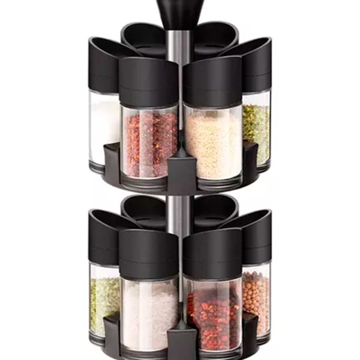 GENERICO - Especiero Giratorio 2 Niveles + Set 12 Piezas Condimenteros