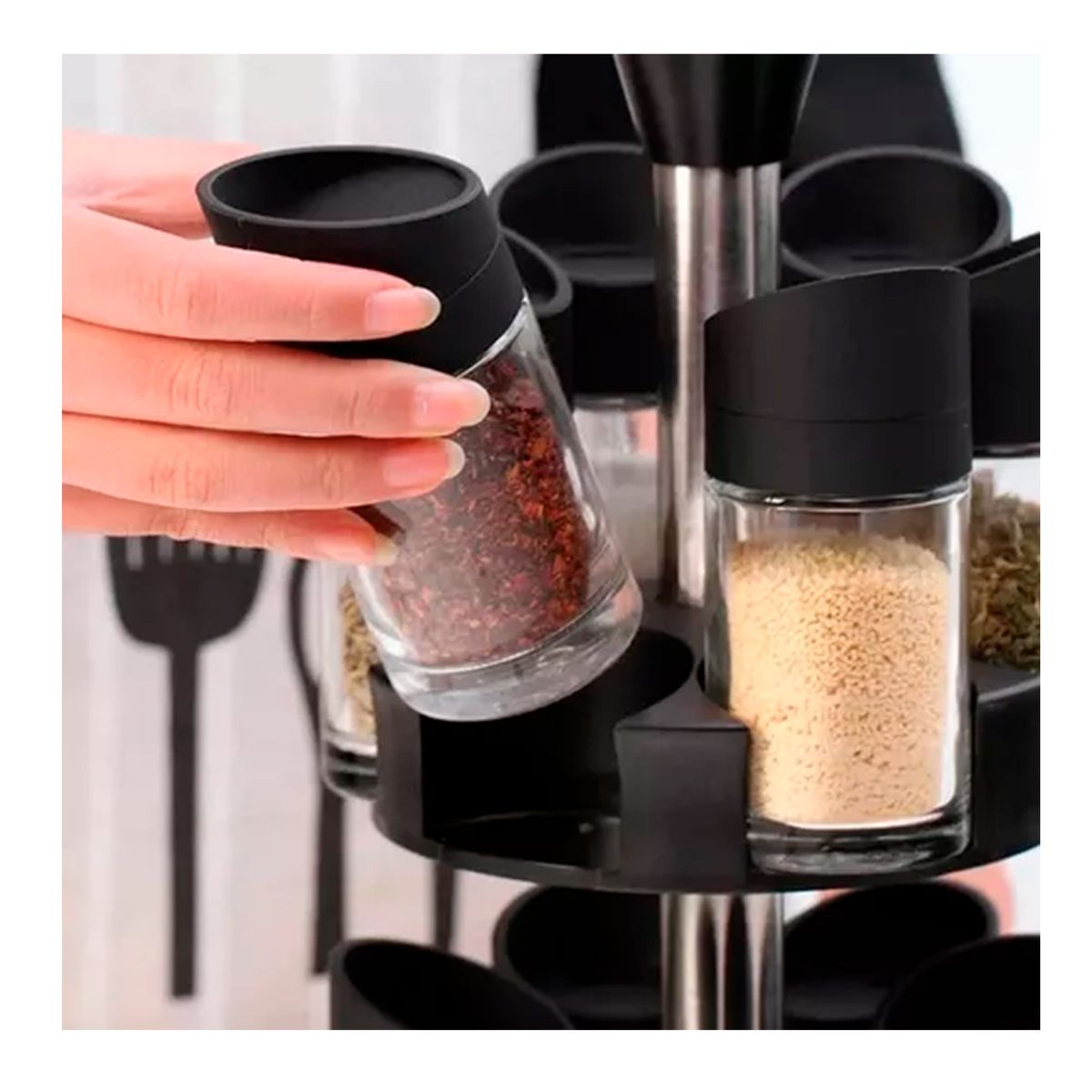 GENERICO - Especiero Giratorio 2 Niveles + Set 12 Piezas Condimenteros