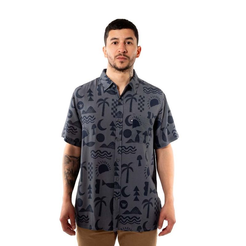 HANG LOOSE - Camisa Guayabera Hombre Elements Gris Oscuro Hang Loose