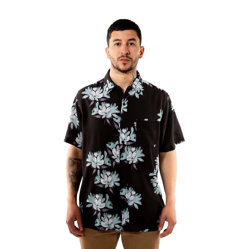 HANG LOOSE - Camisa Guayabera Hombre Florida Negro Hang Loose