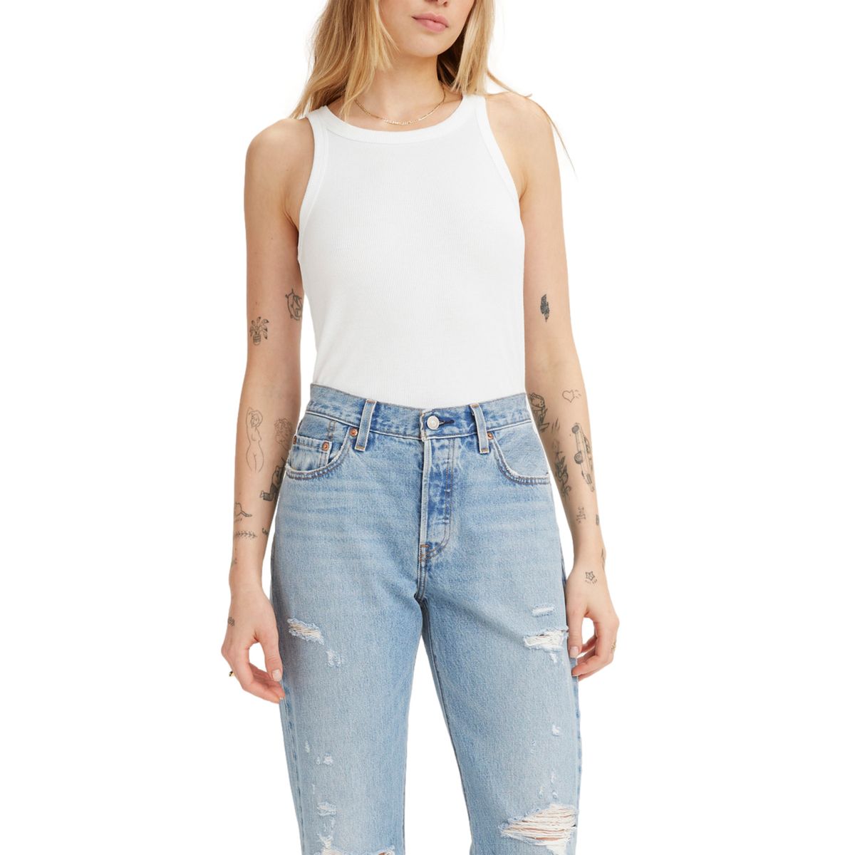 LEVIS - Polera Mujer Lisa Sin Mangas Blanco Levis