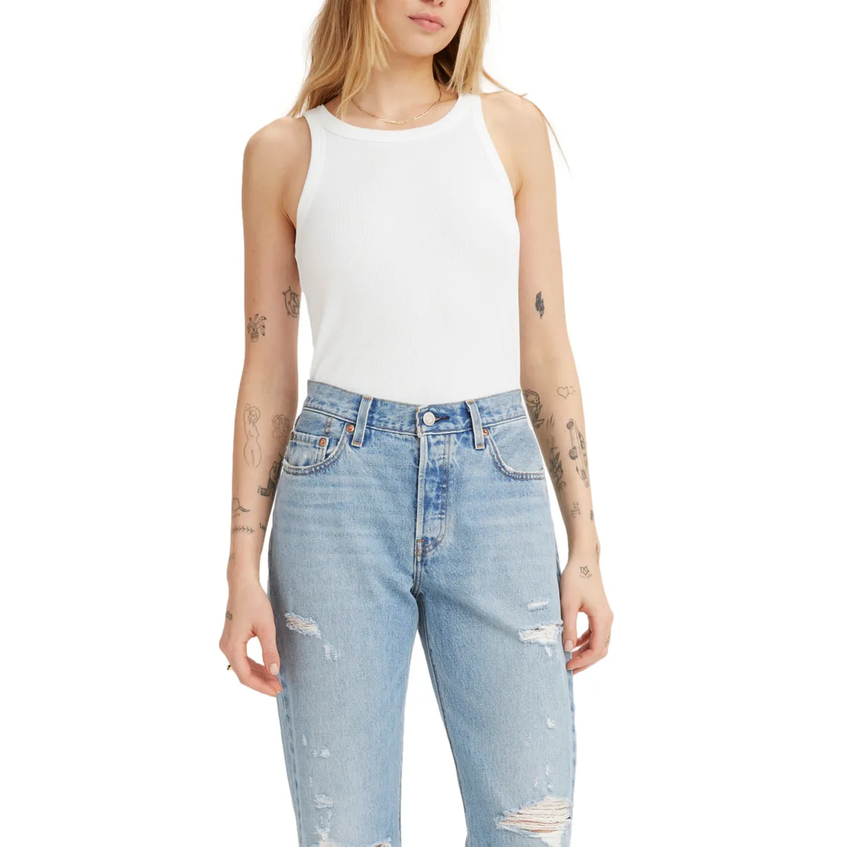 LEVIS - Polera Mujer Lisa Sin Mangas Blanco Levis
