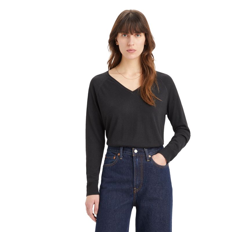 LEVIS - Sweater Mujer Cuello en V Negro Levis