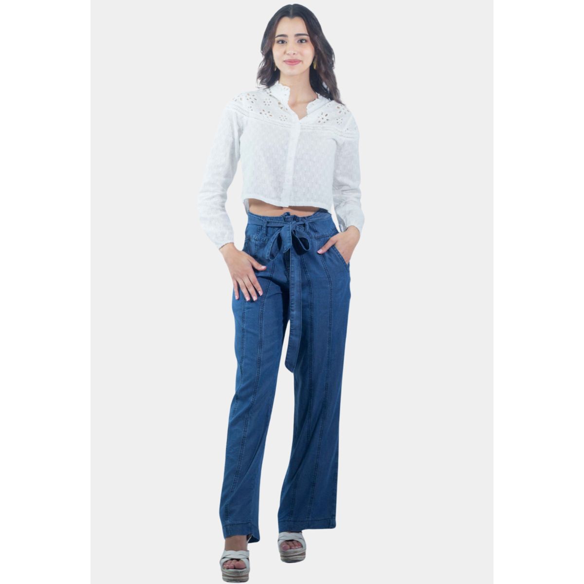 TENTATION - Pantalon Palazzo Tencel Cortes Tentation