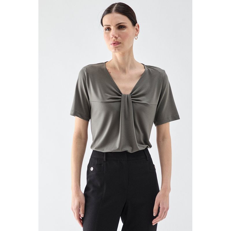 MA GRIFFE - Polera Manga Corta Avellana Mujer Magriffe