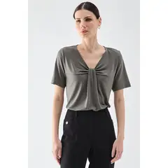 MA GRIFFE - Polera Manga Corta Avellana Mujer Magriffe