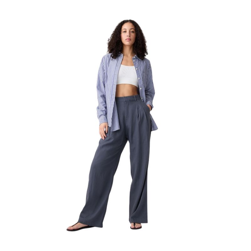 GAP - Pantalón Wide-Leg Lino Mujer Azul